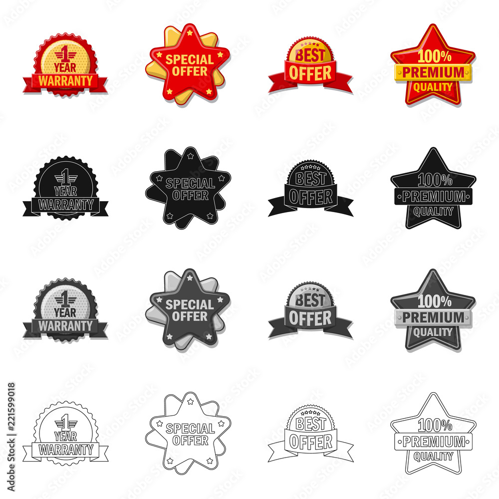 Vector illustration of emblem and badge logo. Collection of emblem and sticker stock vector illustration.