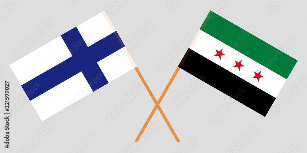 Crossed Syrian National Coalition and Finland flags. Official colors. Correct proportion. Vector