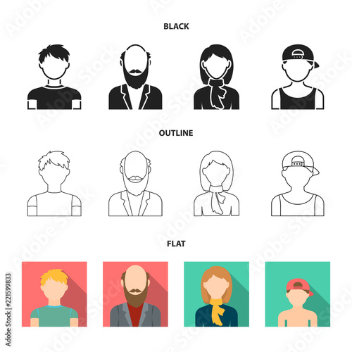 Boy in a cap, redheaded teenager, grandfather with a beard, a woman.Avatar set collection icons in cartoon style vector symbol stock illustration web.