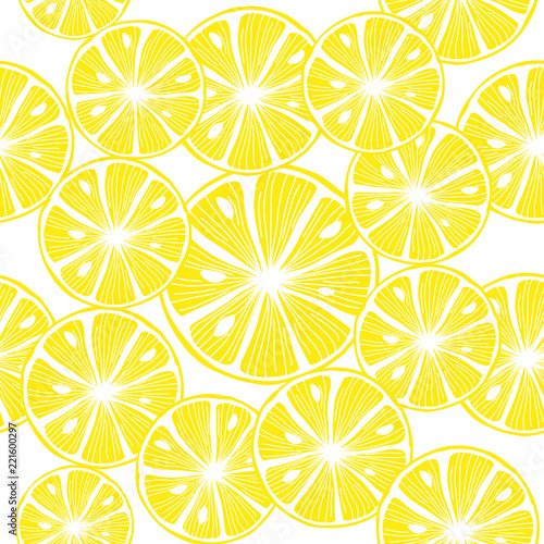 Sliced lemon over white. Colorful Seamless Vector Background.