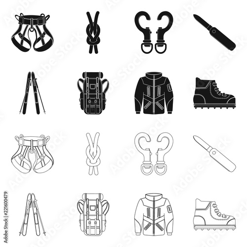 Vector design of alpinism and peak sign. Set of alpinism and camp stock vector illustration.