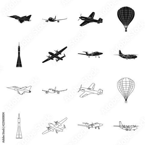 Vector illustration of plane and transport logo. Set of plane and sky stock vector illustration.
