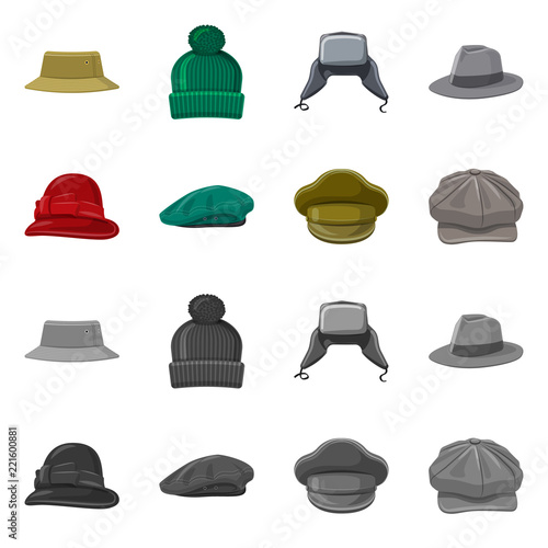 Vector design of headwear and cap logo. Set of headwear and accessory vector icon for stock.