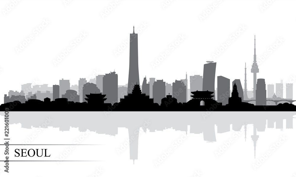 Naklejka premium Seoul city skyline silhouette background