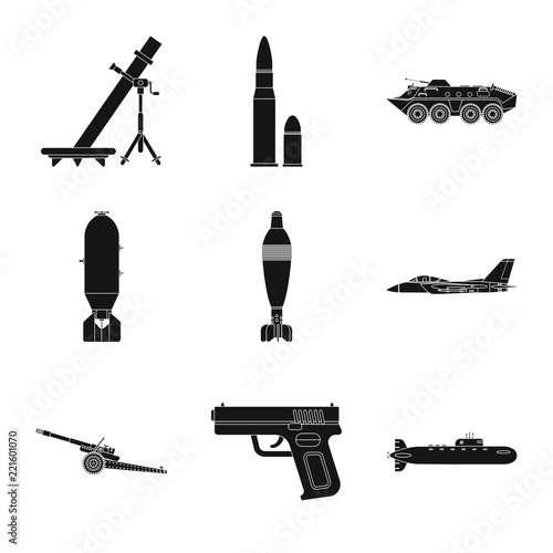 Vector illustration of weapon and gun symbol. Set of weapon and army stock symbol for web.