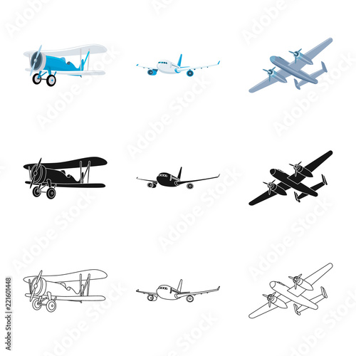 Isolated object of plane and transport sign. Set of plane and sky stock vector illustration.