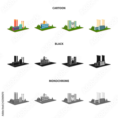 Processing factory,metallurgical plant. Factory and industry set collection icons in cartoon,black,monochrome style isometric vector symbol stock illustration web.