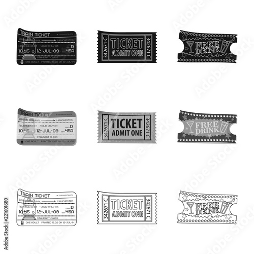 Vector design of ticket and admission sign. Set of ticket and event vector icon for stock.