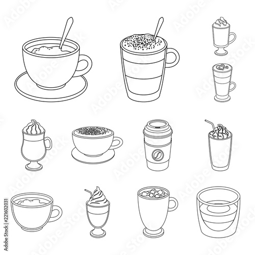 Different kinds of coffee outline icons in set collection for design. Coffee drink vector symbol stock web illustration.