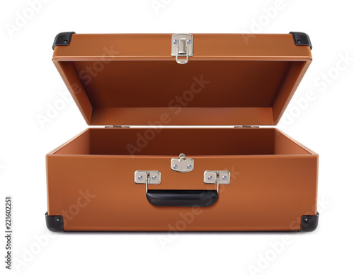 Travel. Open Suitcase. 3d vector illustration