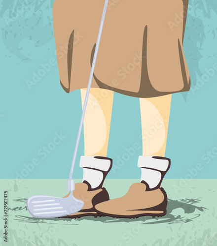 female golfer feet on golf course