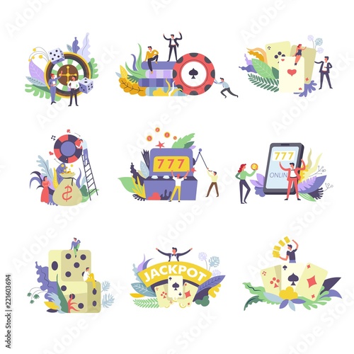 Casino and poker games gambling and luck set vector