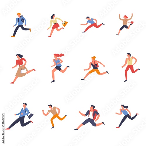 People males and females running forward set vector