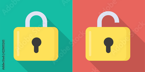 Vorhängeschloss geschlossen und offen Schloss Flat Design Icon