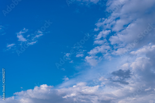 Beautiful blue sky with clouds on a hot summer day.