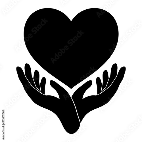 Hands holding heart. Black hand and heart icon. Hand, heart, love, romance icon, heart in hand symbol. Vector Illustration