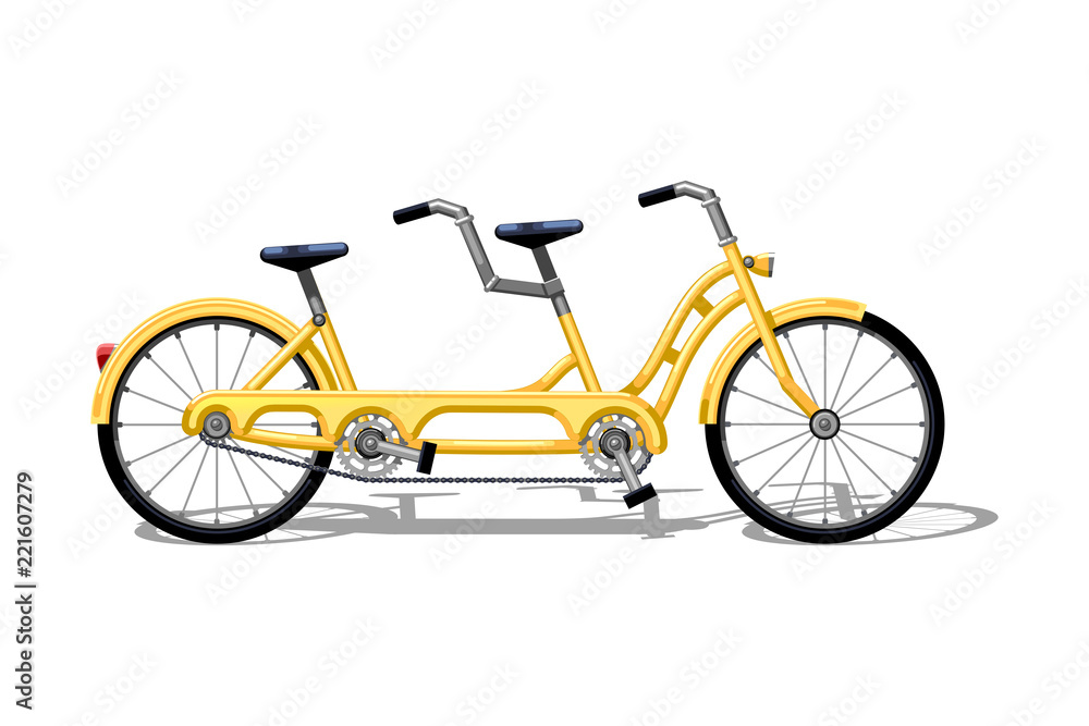 Urban family tandem bike flat vector. Urban bicycle, leasure and sport transport for family. Bicycle illustration for a logo or an icon. Bike drawing isolated on white background. City transport
