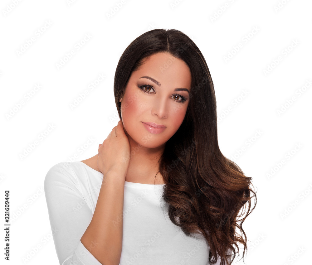 Beautiful Woman Portrait. Portrait in beauty style of beautiful brunette on a white background. Beautiful Woman Portrait. Portrait in beauty style of beautiful brunette on a white background.