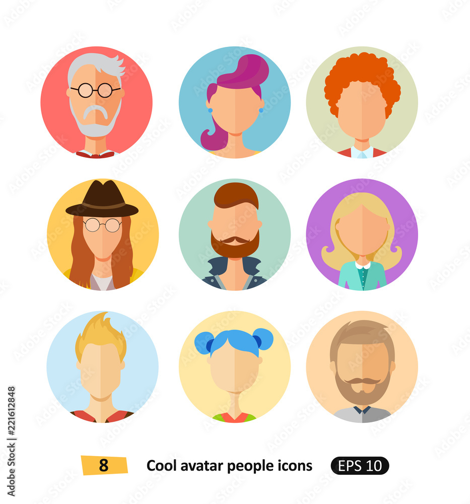 Cool avatars flat icons different clothes,tones and hair styles modern and simple flat cartoon style Cool avatars flat icons different clothes,tones and hair styles modern and simple flat cartoon style