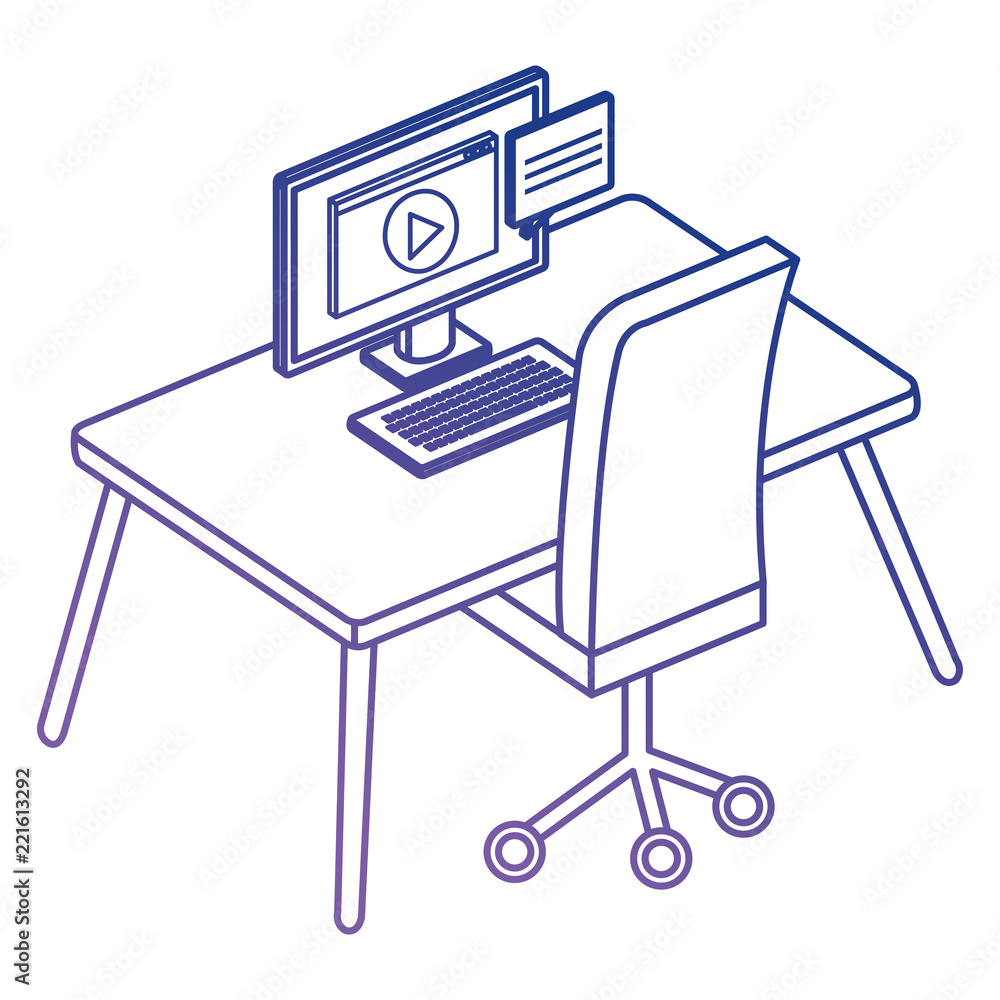 office workplace with desk and desktop scene office workplace with desk and desktop scene