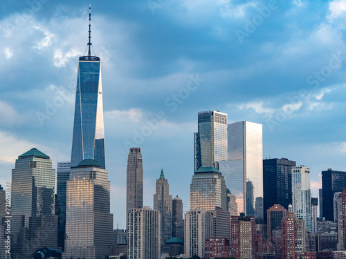 close view of downtown Manhattan skyscrapers