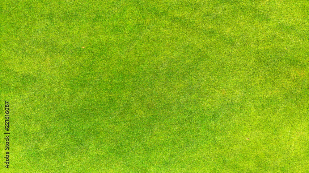 Aerial. Top view of a green grass texture background. - obrazy, fototapety, plakaty 
