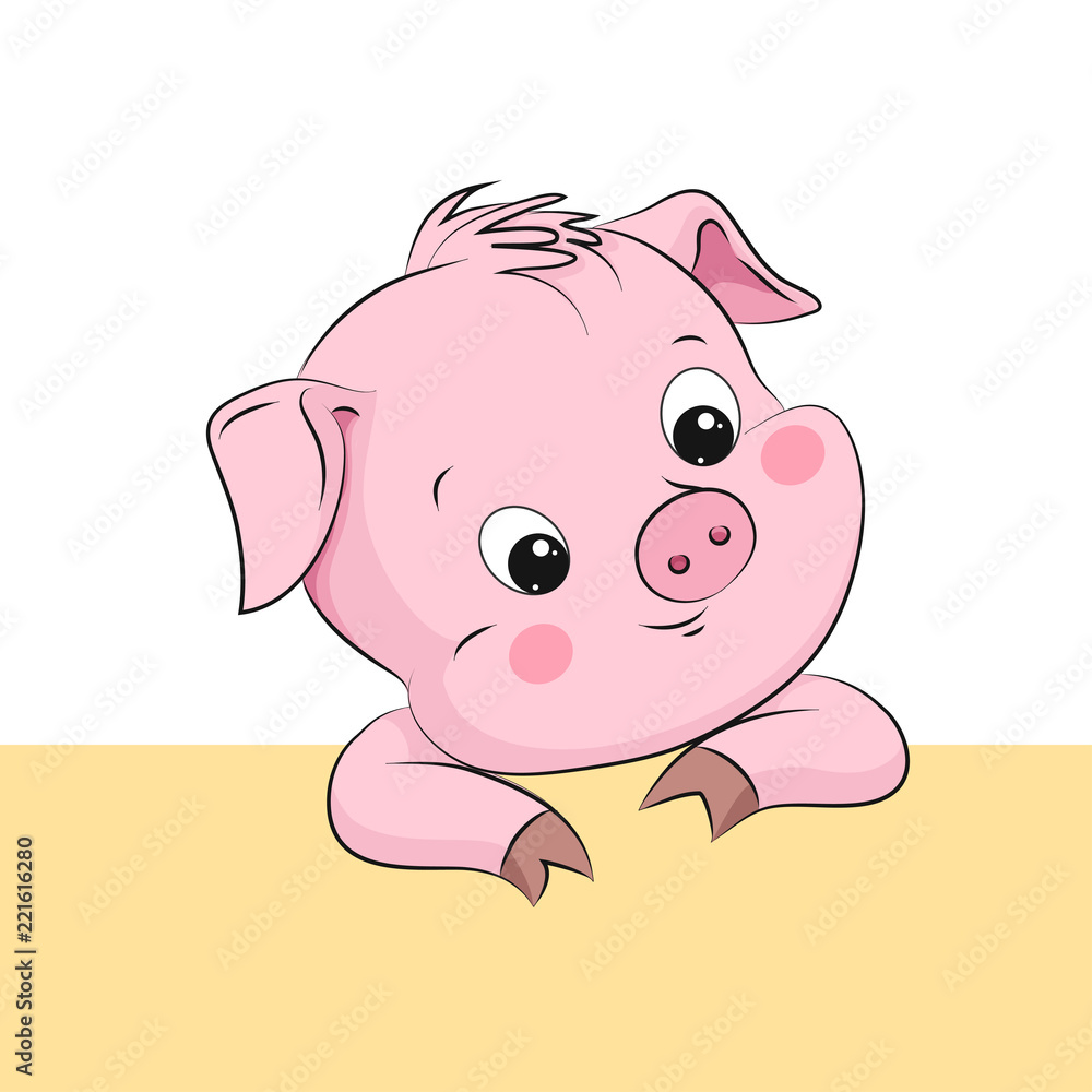 Cute little pig. Cartoon vector character