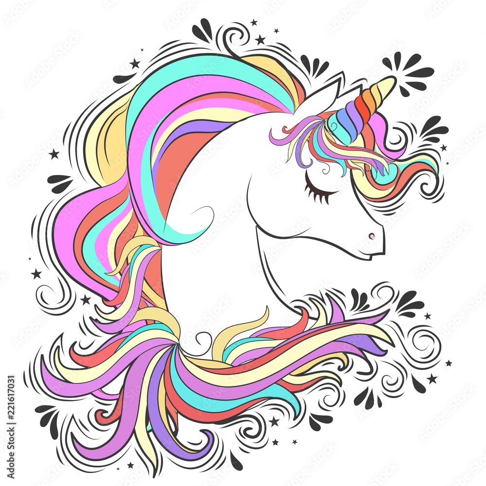 Cute White Unicorn with rainbow hair