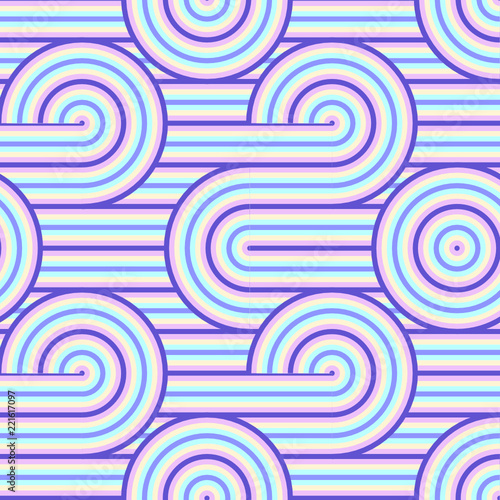 Abstract vector seamless op art pattern. Colorful pop art, graphic ornament. Optical illusion 70s