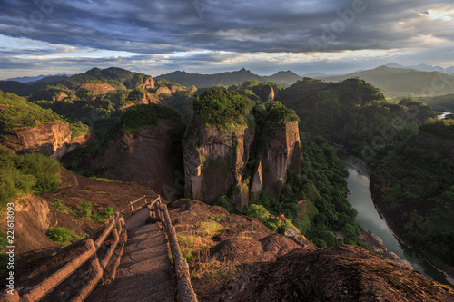 Wuyishan, Fujian Province China. Wuyi Mountain Scenery, Chinese National Park. China Danxia Exotic Cliff Scenery. UNESCO World Heritage, Daoism and Lingnan Culture. Heavenly Tour Peak. Chinese Pagoda