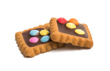 cookies with chocolate colored jelly beans isolated
