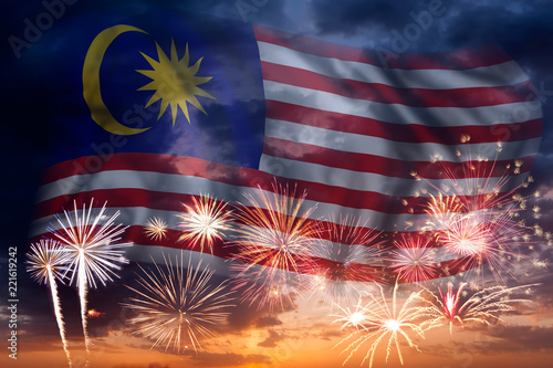 Fireworks and flag of Malaysia