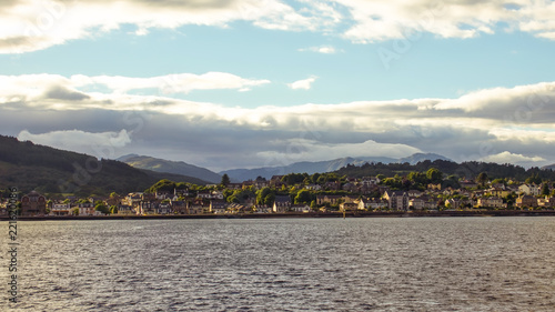 A view of Dunoon with hills in the distance.