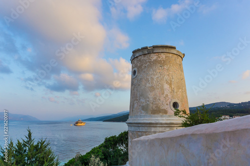 Venetian lighthouse near the port of Fiskardo village in Kefalonia ionian island  Greece