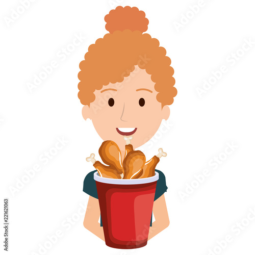 woman with chicken thighs in pot