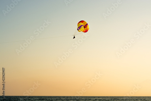 Tourists parasailing on aegean sea in antalya, Turkey