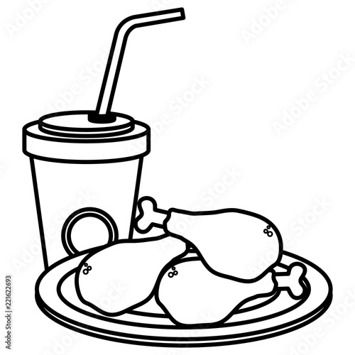 dish with chicken thighs and soda