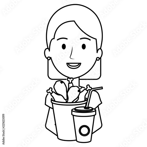 woman with chicken thighs in pot and soda