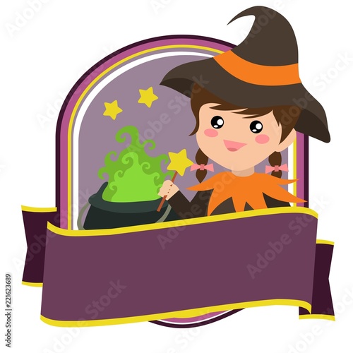 cute halloween badge with sorceress costume