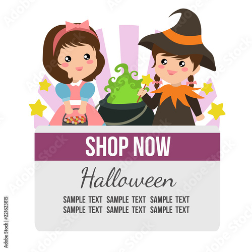 cute halloween theme with sorceress costume kids