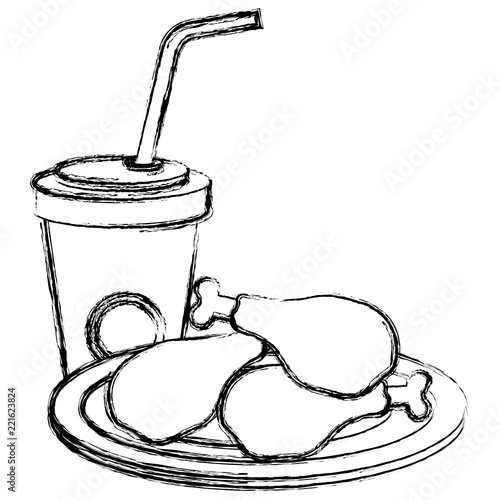 dish with chicken thighs and soda