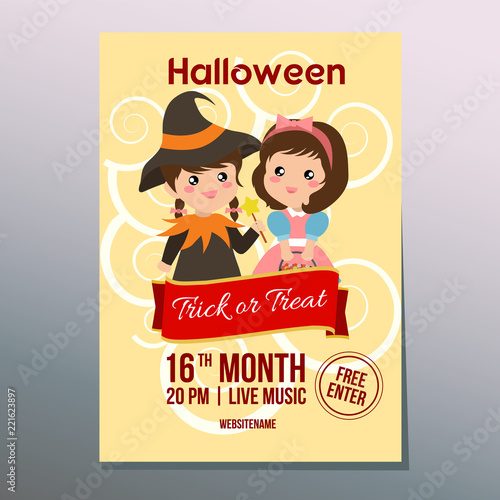 cute halloween week poster with sorceress kid