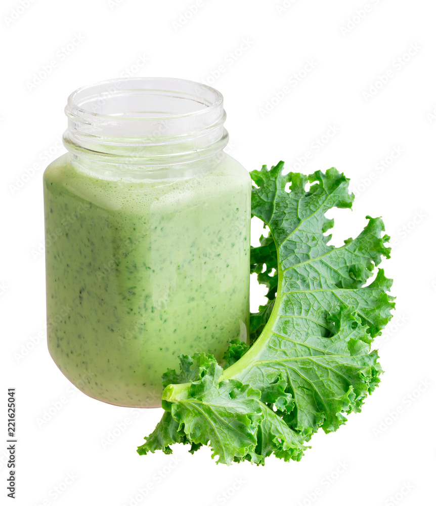 Green smoothie with kefir and kale isolated on white Green smoothie with kefir and kale isolated on white