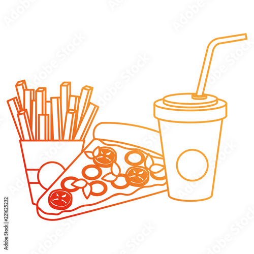 italian pizza with soda and french fries