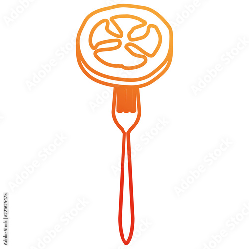 fresh tomato slice in fork