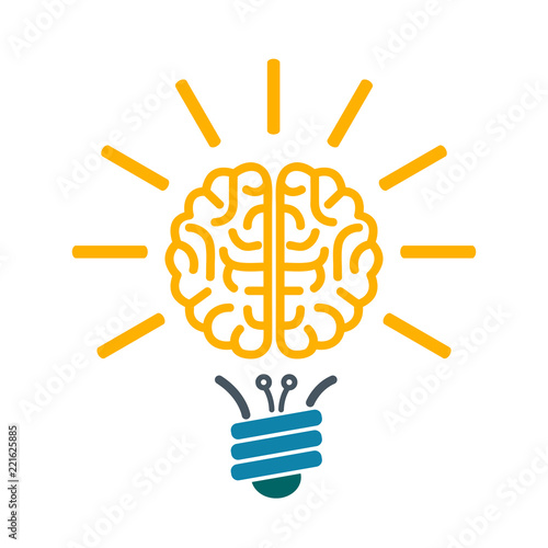 Bulb with human brain, brainstorming concept – vector