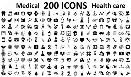 Set 200 Medecine and Health flat icons. Collection health care medical sign icons – vector