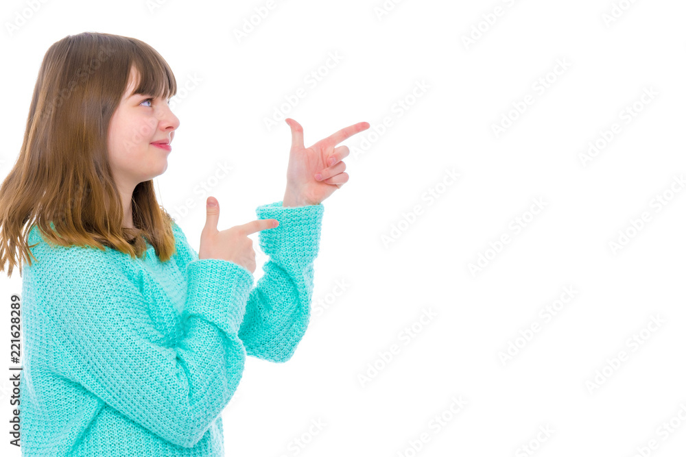 Girl teenager holds a thumb up Girl teenager holds a thumb up