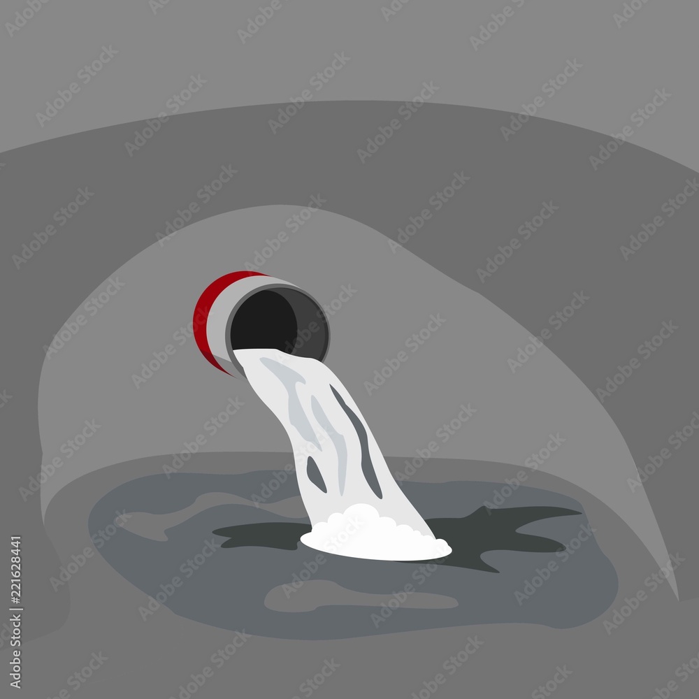 Water pollution from industrial pipe, ecological disaster, dirty toxic