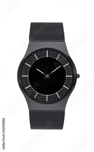 Black wrist watch isolated with clipping path